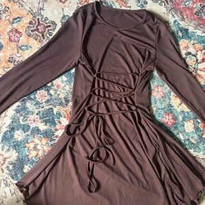 Elegant Brown Lace-Up Dress